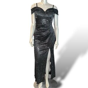JUNO 940 Cold shoulder Metallic long dress